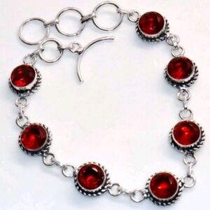 Garnet Gemstone 925 Sterling Silver Handmade Bracelet
